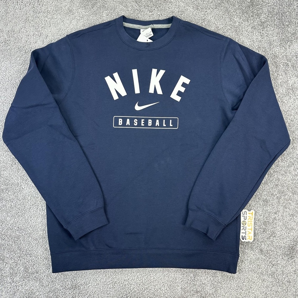 Nike Baseball Sweatshirt Mens Medium Navy Blue Club Fleece Crewneck Pullover